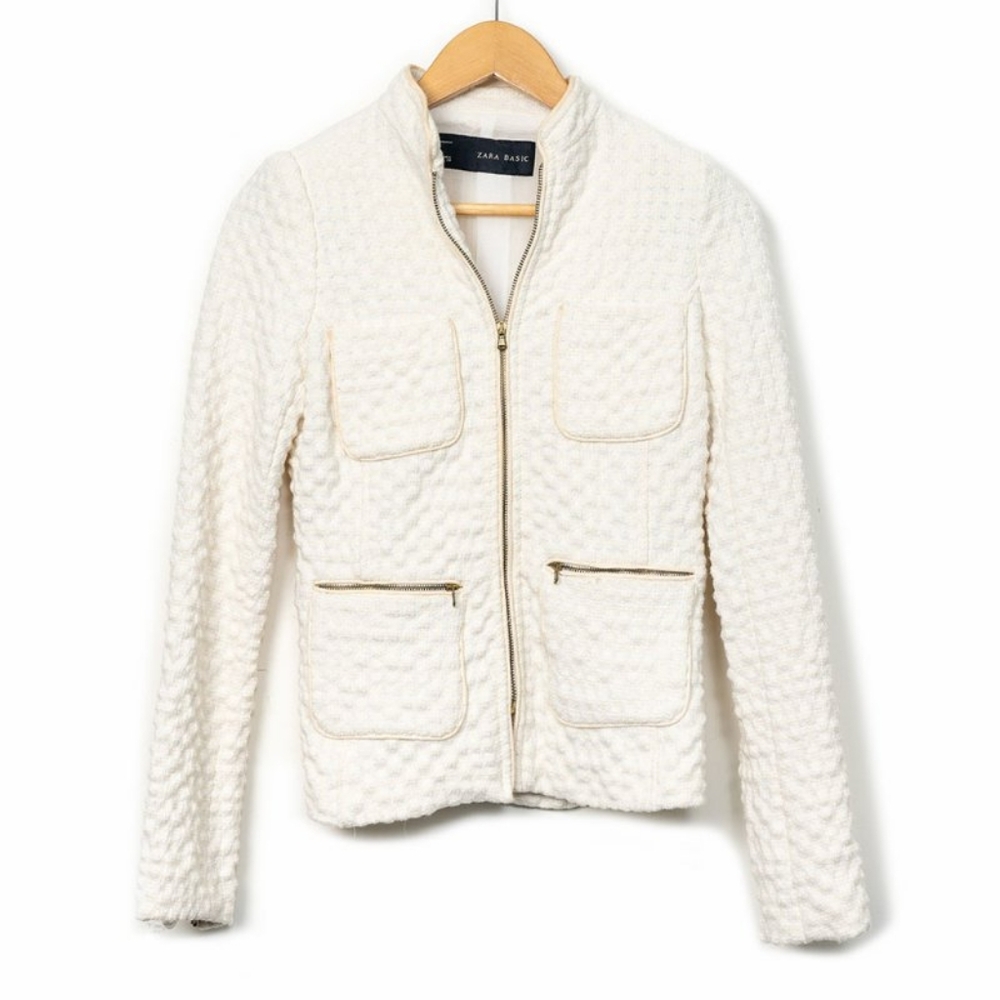 Zara Women's Off-White Teddy Jacket Size M
